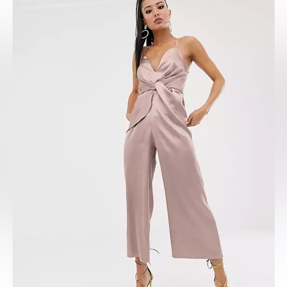 ANTHROPOLOGIE ASOS HEATHER ROSE KNOTTED TWIST FRONT BACKLESS JUMPSUIT - Size 4 - Picture 1 of 11